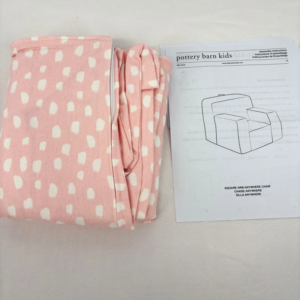 Pottery Barn Kids Pink White Dot Square Arm Anywhere Chair Slipcover New